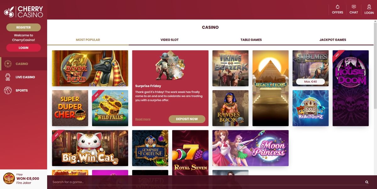 Cherry Casino casino lobby screenshot